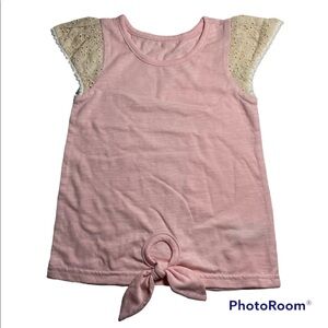 NWOT Pink Slub Jersey Top With Mock Tie And Eyelet Sleeves Size 3T